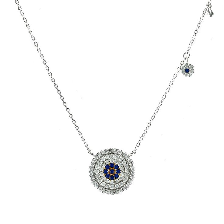 A Beautiful Blue Sapphire Pave Platinum Pendant Necklace