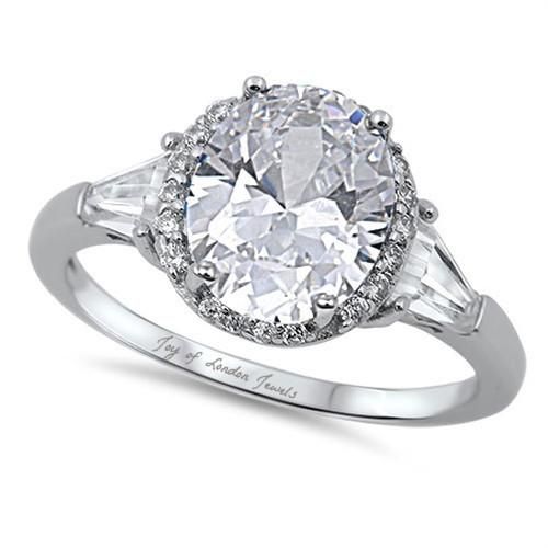 A Classic 2.8CT Oval Cut Russian Lab Diamond Halo Engagement Ring with Baguettes