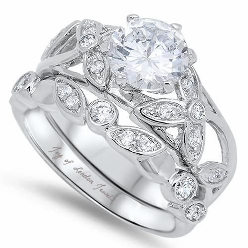 A Floral Style Perfect 2CT Round Cut Russian Lab Diamond Bridal Set