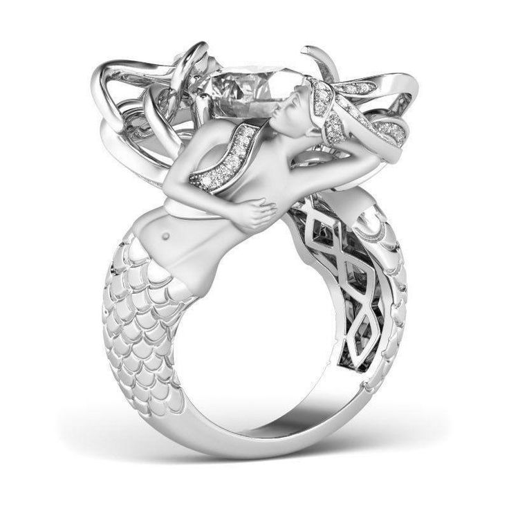 A Museum Perfect 14K White Gold 2.6CT Russian Lab Diamond Mermaid Engagement Pro...
