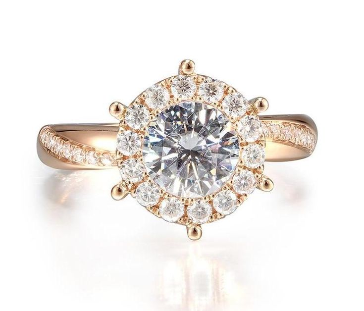 A Shinning 9K Rose Gold Halo Moissanite Engagement Ring