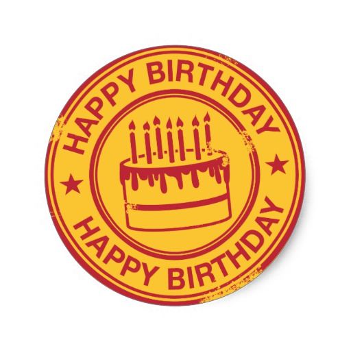 Happy Birthday -red rubber stamp effect- Classic Round Sticker