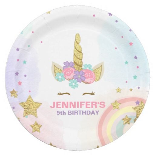 Unicorn Paper Plates Pink Gold Magical Birthday