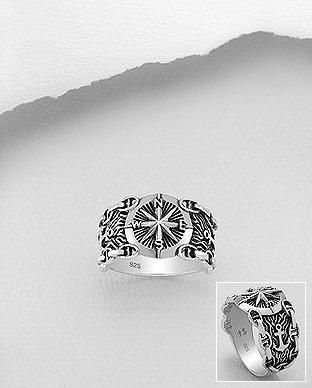 Men's Oxidized 925 Sterling Silver Compass Ring