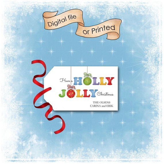 Christmas Wine Bottle Tag / Holly Jolly / Blank or Personalized, Digital or Prin...
