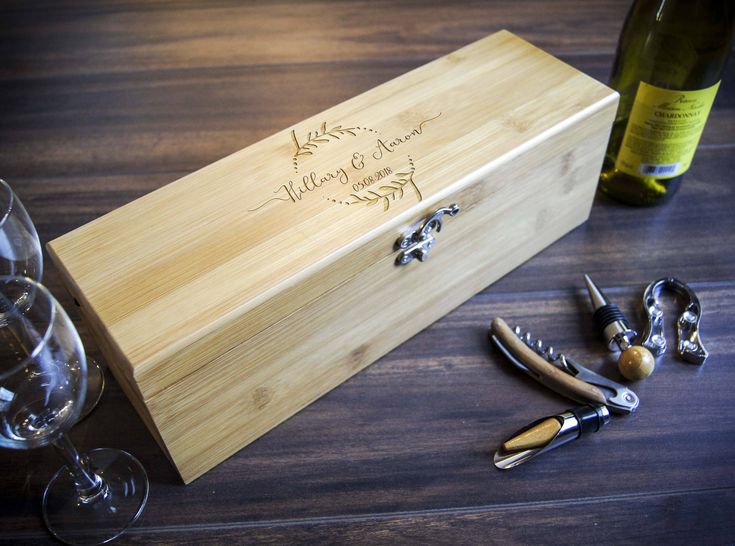 Personalized wooden wine box, Luxury wine box, anniversary gift, wedding gift, c...