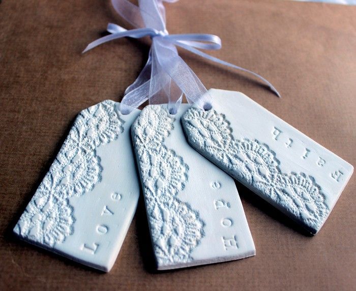DIY Wrapping Gifts Inspiration     Clay Tags – Faith Hope Love – Lacey Embos...