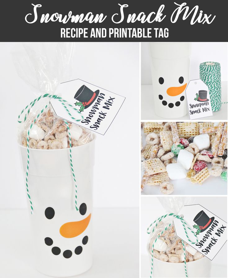 This Snowman Snack Mix and free Gift Tag is a sweet and salty, no bake Christmas...