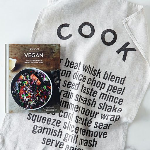 Food52 Signed Vegan Cookbook Wrapped in Cook Tea Towel on Food52