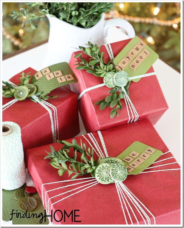 Gift Wrap Ideas: Buttons & Boxwood - Finding Home