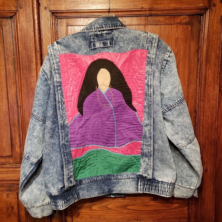 Vintage 80’s Ruth Douglas Acid Wash Denim Jacket Size L Native American Art OO...