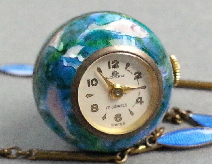 Vintage Beautiful Bucherer pendant turquoise enamel watch Fish Sphere Globe | eB...