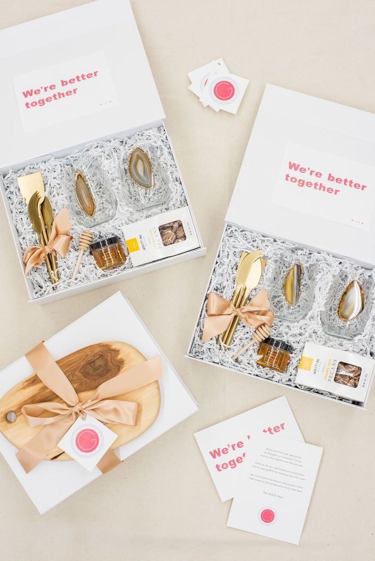 CLIENT GIFTS// White, blush and amber PR firm's corporate holiday client appreci...