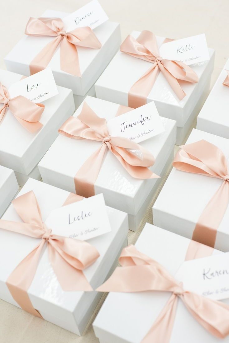 CORPORATE EVENT GIFTS// Pink and white thank you gift boxes custom designed for ...