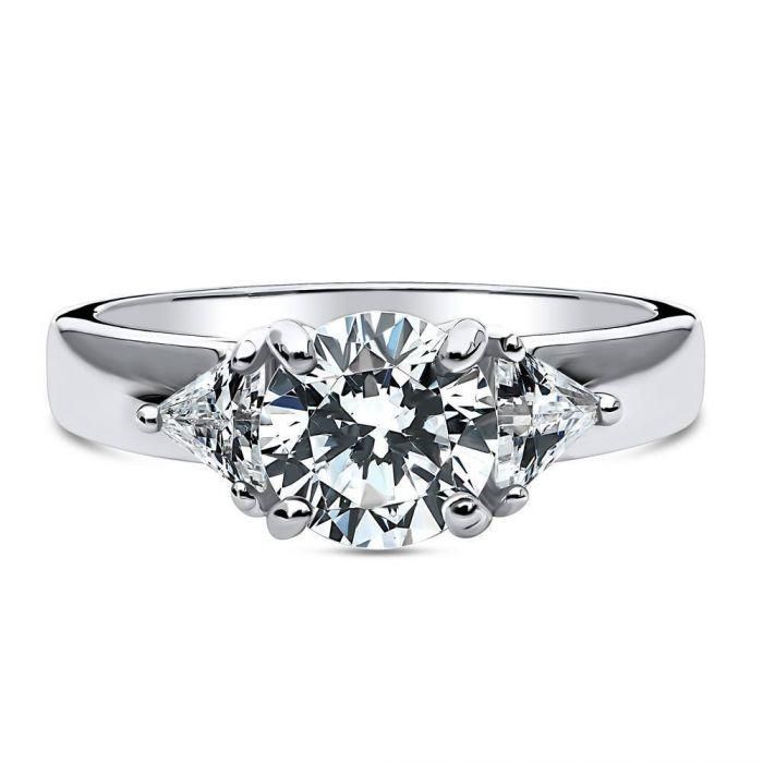A Perfect 1.5CT Round Cut Russian Lab Diamond Engagement Ring with Trillion Acce...