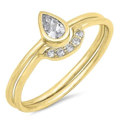 A Perfect 14K Gold 1CT Pear Cut Russian Lab Diamond Teardrop Bridal Set Wedding ...