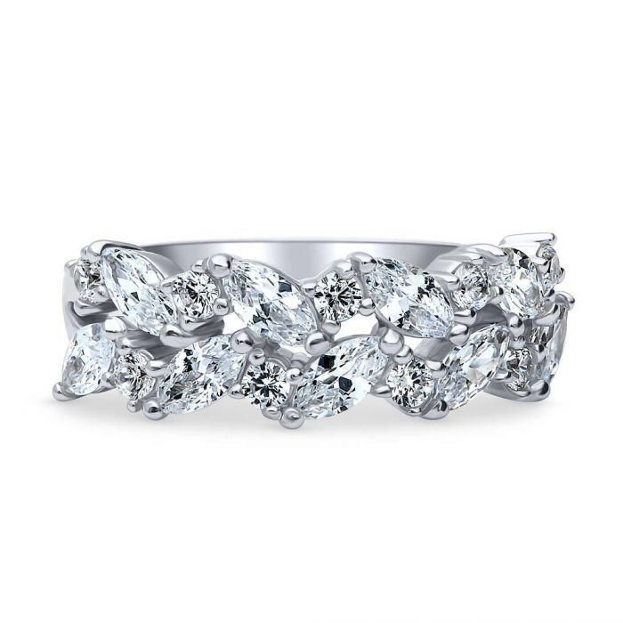 A Perfect 2.2TCW Marquise Cut Russian Lab Diamond Cluster Eternity Ring