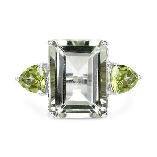 A Perfect Natural 10.59CT Emerald Cut Green Amethyst with Trillion Green Peridot...