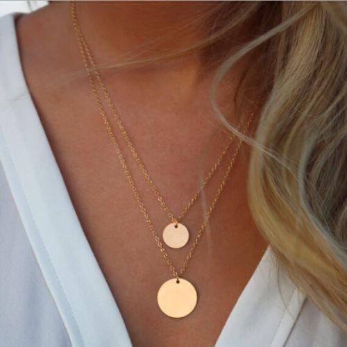 Celebrity Inspired Two Layer Gold Circle Pendant Necklace
