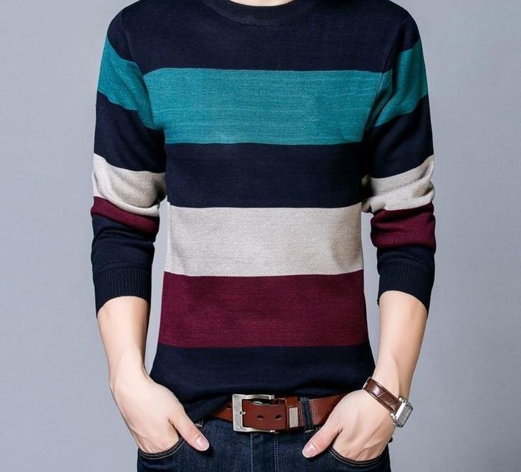 Men's Wool Cotton Blend Striped Sweater