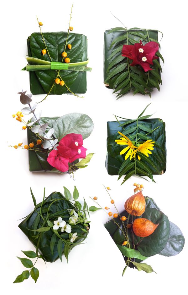 'nature wraps' -- gift wrap from leaves and flowers