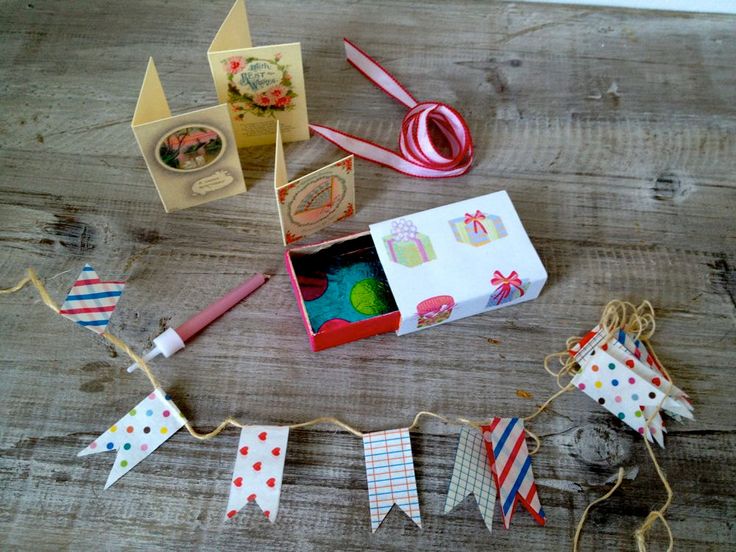 Altered vintage matchbox with a birthday party inside