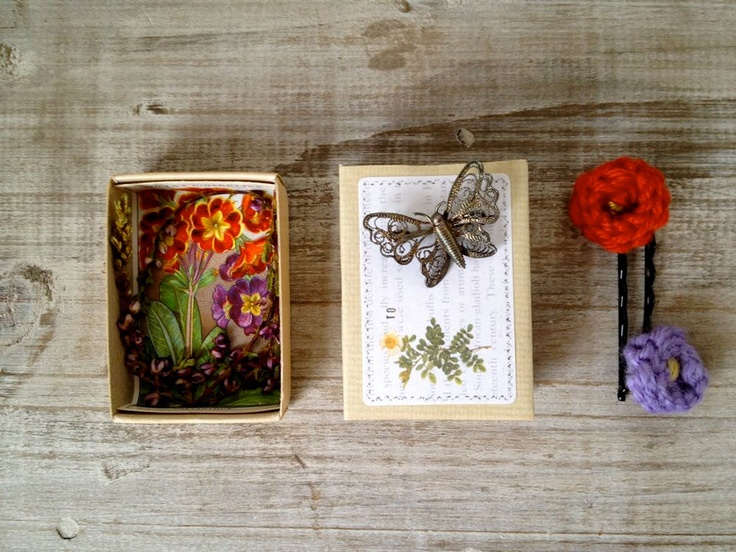 Altered vintage matchbox with a garden theme inside
