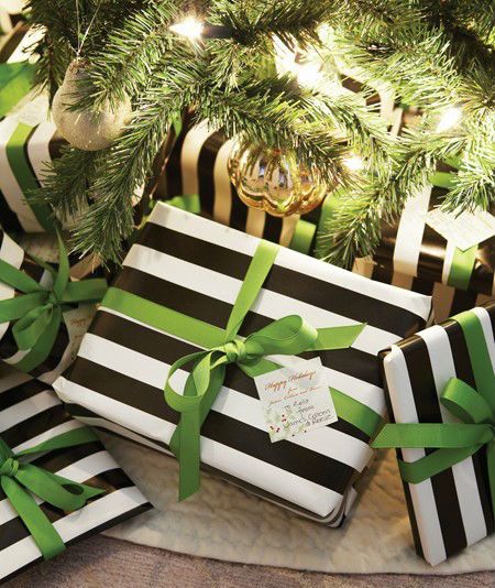 Black & white wrapping paper. Love this with the green.