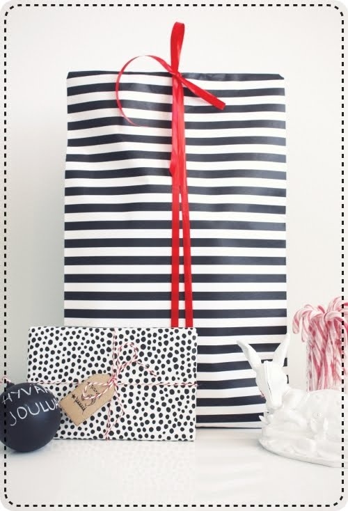 black and white wrapping paper - like the contrast with the red