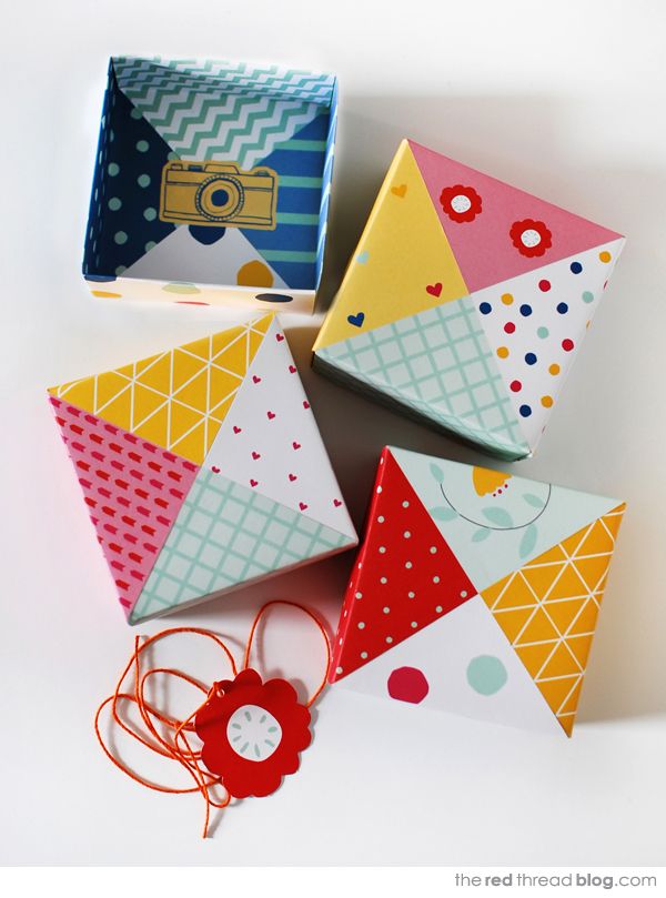the red thread patchwork origami box lids