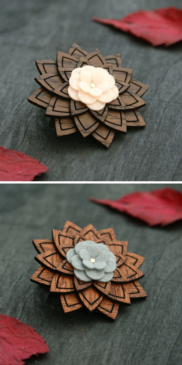 Lapel Pin Wooden flower wood boutonniere brooch hat pin Men Suit Accessories wed...