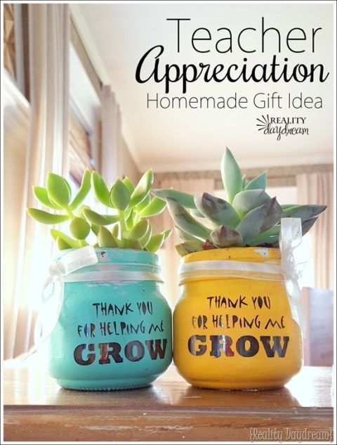 Darling Teacher Appreciation Gift Idea - Homemade little Succulent Pots that say...