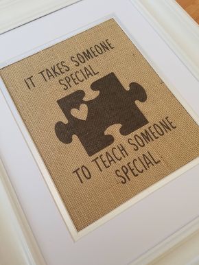 Love this burlap print!! Autism awareness, puzzle piece, teach someone special