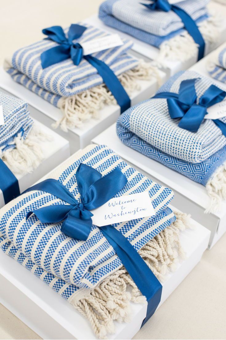 CORPORATE EVENT GIFTS// Blue and white DC theme corporate event welcome gift box...