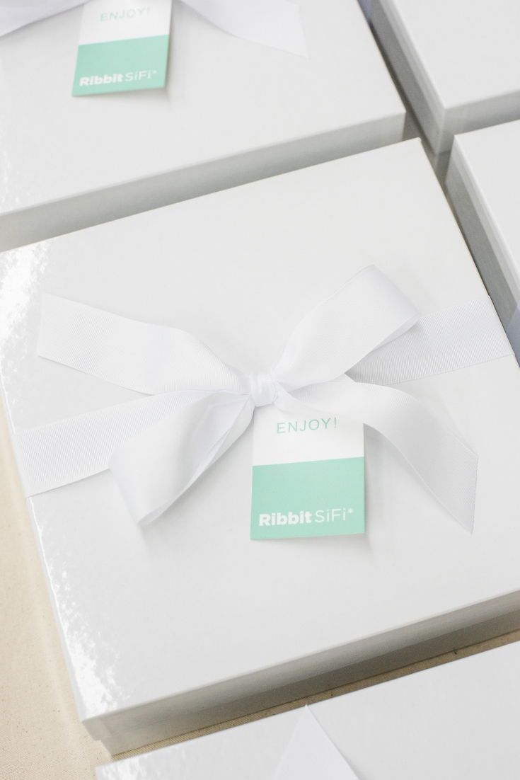 CORPORATE EVENT GIFTS// White and pastel company gift boxes are custom designed ...
