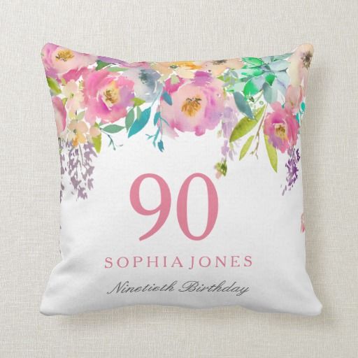 Pastel Watercolor Flowers 90th Birthday Gift Throw Pillow