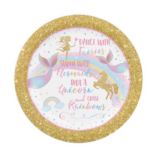 Unicorn Mermaid Fairy Birthday Party Paper Plates