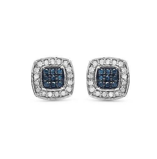 Stunning Round Cut Blue & White Diamond Stud Earrings