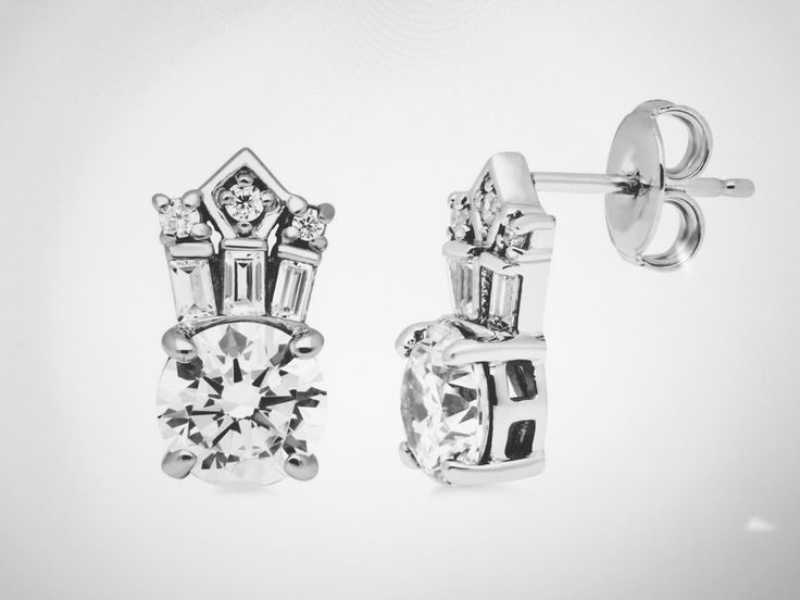 The Bow Tie Earrings, Art Deco 2CT Round Cut Solitaire Russian Lab Diamond Stud ...
