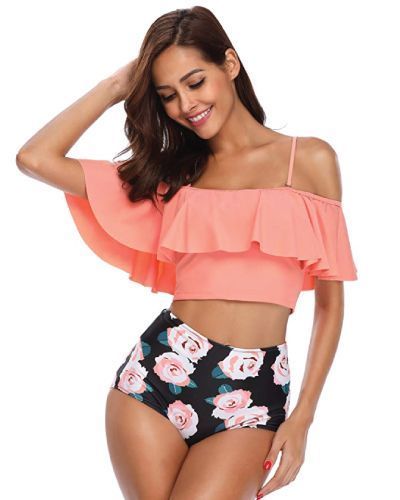 I love the large ruffle and the vintage rose print - swimsuits for teens
