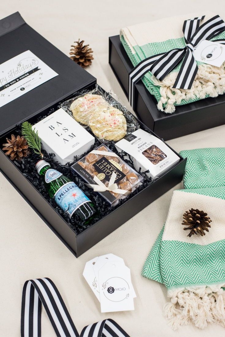 CLIENT GIFTS//  Black, white and aqua client appreciation gifts thoughtfully des...