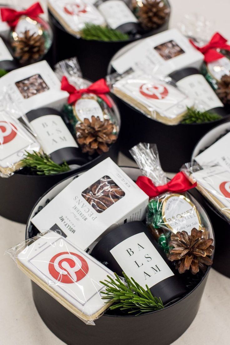 CLIENT GIFTS// Black white and red Pinterest holiday client gift hatboxes custom...