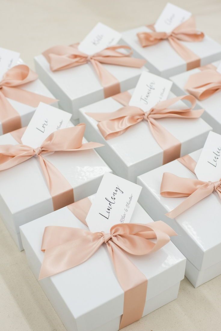 CORPORATE EVENT GIFTS// Pink and white thank you gift boxes custom designed for ...