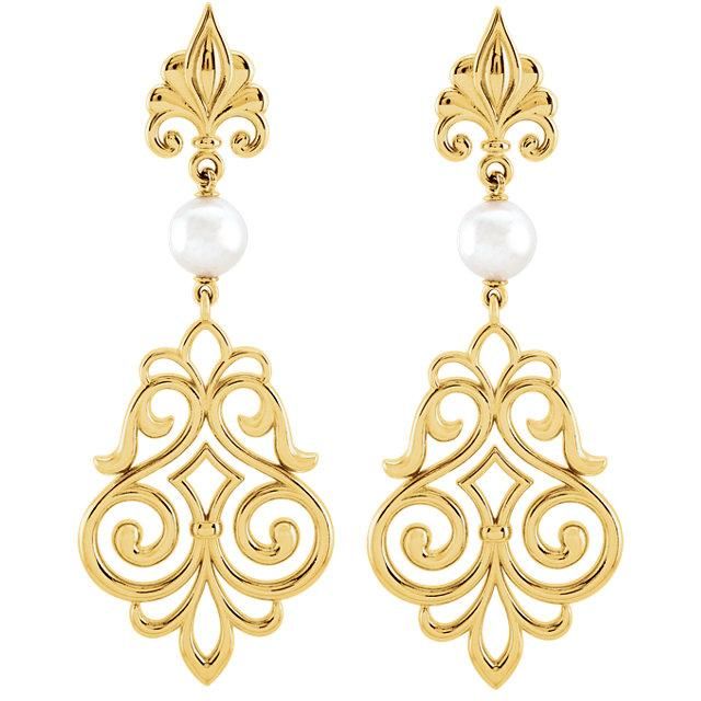14K Yellow Gold Moroccan Drop South Sea Pearl Earrings