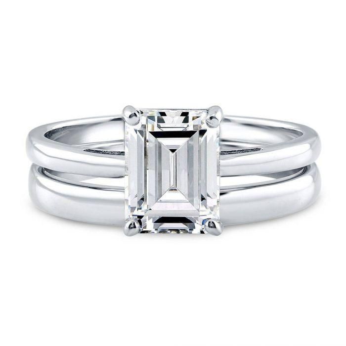 A Perfect 2.38CT Emerald Cut Solitaire Russian Lab Diamond Bridal Set