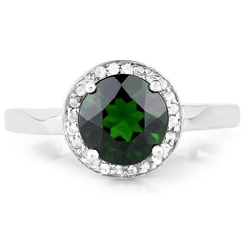 An Ethically Mined 1.9CT Round Cut Green Chrome Diopside and Halo of White Topaz...