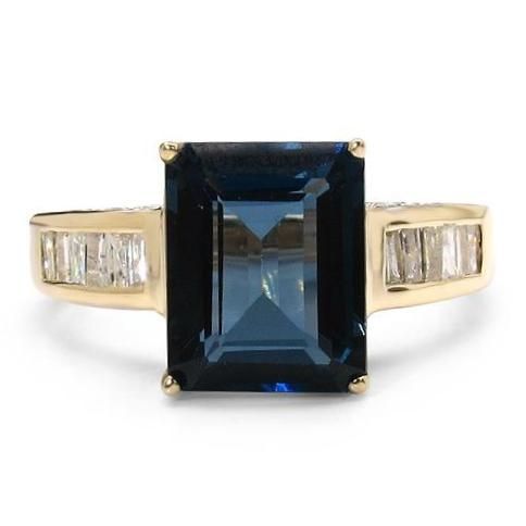 An Ethically Mined 10K Yellow Gold 4.28CT Emerald Cut Genuine London Blue Topaz ...