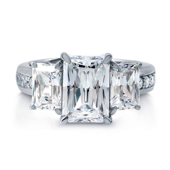 The A Perfect 5.45TCW Radiant Cut Emerald Cut Side Stone Journey Engagement Anni...