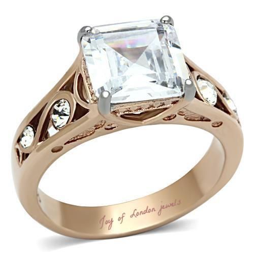 Vintage Style 14K Rose Gold 4CT Princess Cut Russian Lab Diamond Ring