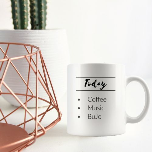 Coffee, music, and BuJo | Best mug for bullet journal lovers
